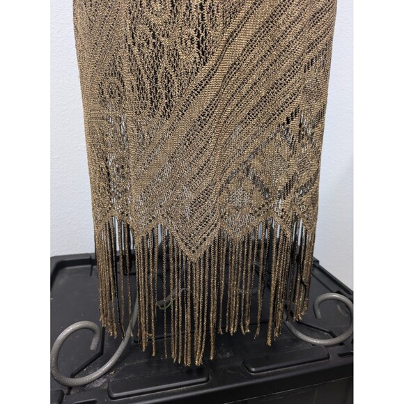 80s Helene Blake Brown/Gold Floral Lace Dress sz M/L Fringe Hem 60s Flapper Girl - Picture 5 of 8
